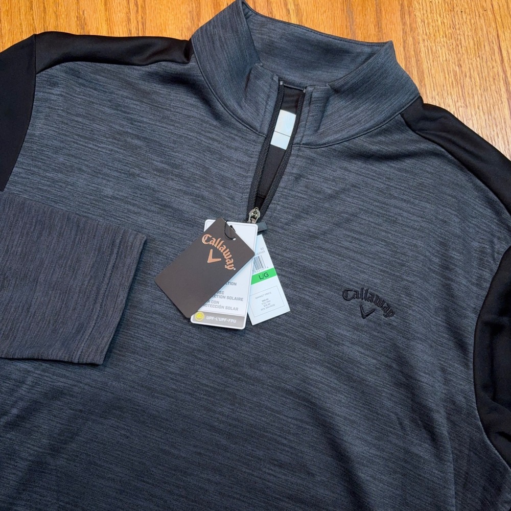 Callaway 1/4 Zip Pullover Mens Large Black Heather Performance Mock Neck UPF
